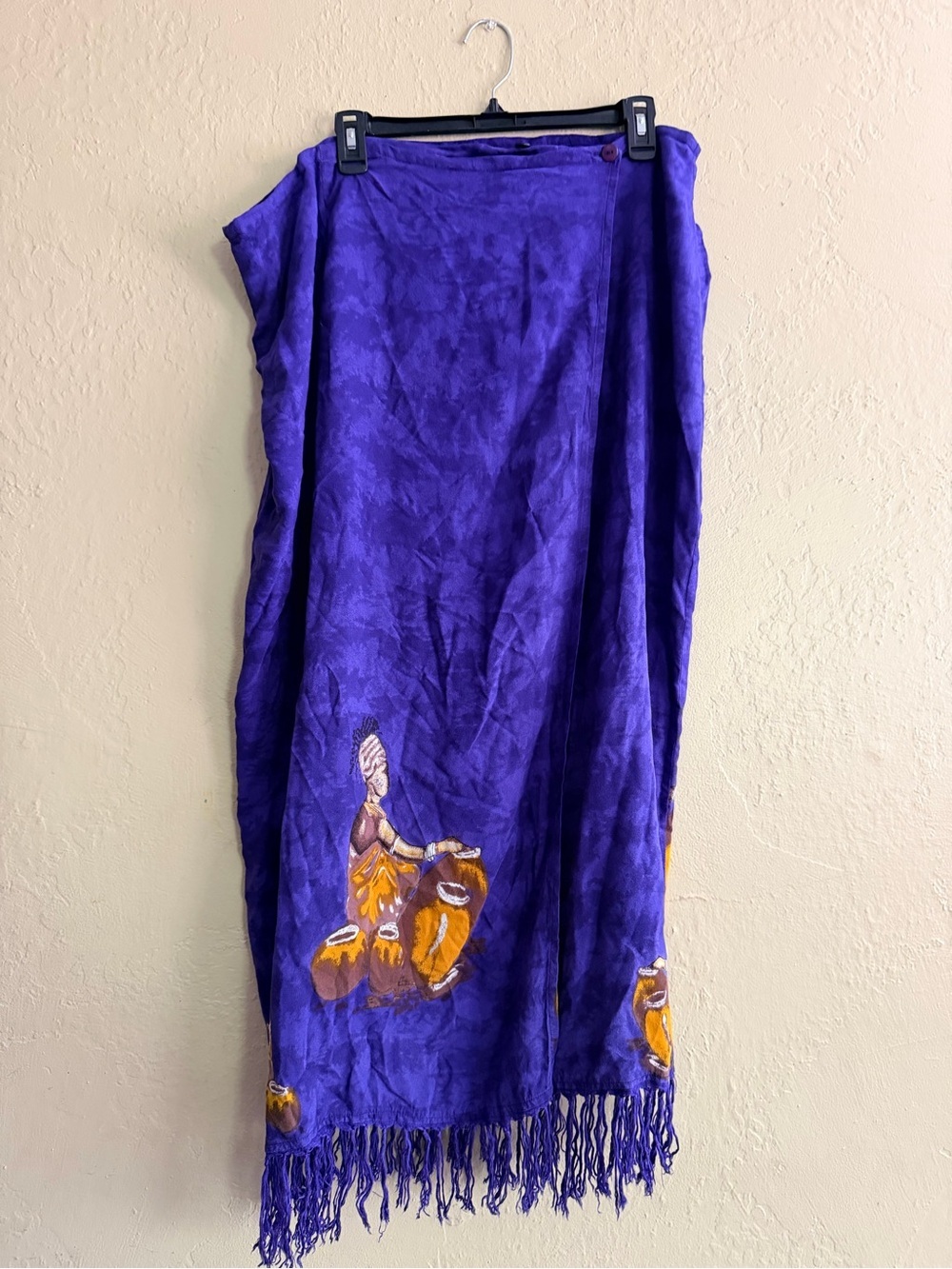 Vibrant Purple Maxi Skirt with Orange Hand-Painted Accents